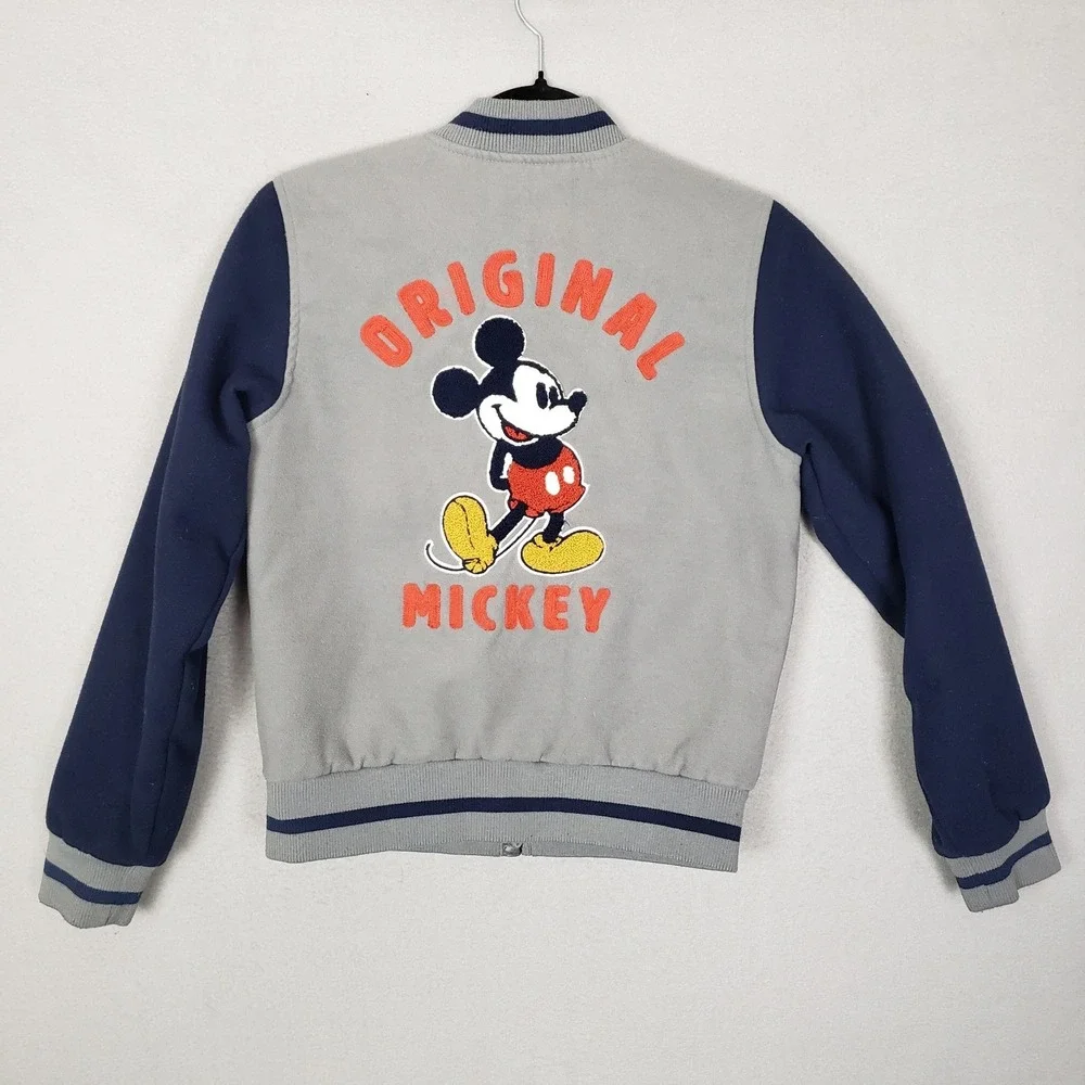 Vintage Disney Mickey Mouse Varsity Jacket Gray Blue Colorblock Kids Size XL